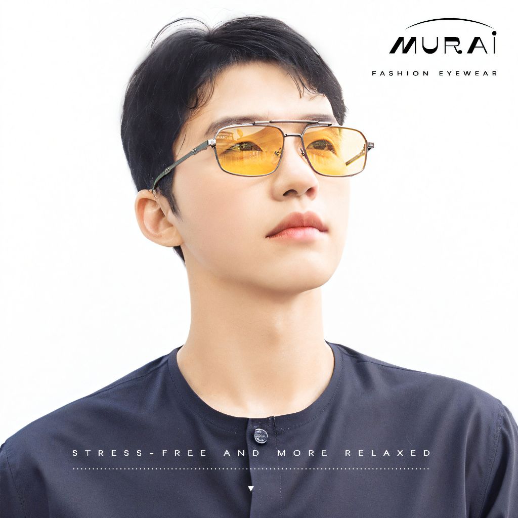 MURAI Merek Jepang Kacamata Hitam Polarized Anti Silau Fashion Pria Wanita Unisex SQUARE FRAME Kacamata Hitam Pria Wanita Terbaru – Fashion Mewah MR7605 - 4 Gun Grey night Visio kacamata yang pakai di malam