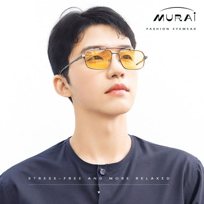 MURAI Merek Jepang Kacamata Hitam Polarized Anti Silau Fashion Pria Wanita Unisex SQUARE FRAME Kacamata Hitam Pria Wanita Terbaru – Fashion Mewah MR7605 - 4 Gun Grey night Visio kacamata yang pakai di malam