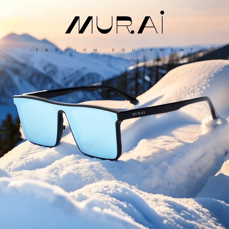 MURAI Merek Jepang Kacamata Hitam Rectangular Polarized SQUARE FRAME Sunglasses Unisex Retro Pilot Shades Driving Protection RC009A - 3 Light blue