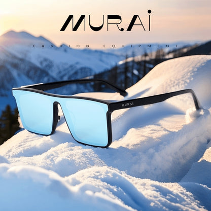 MURAI Merek Jepang Kacamata Hitam Rectangular Polarized SQUARE FRAME Sunglasses Unisex Retro Pilot Shades Driving Protection RC009A - 3 Light blue