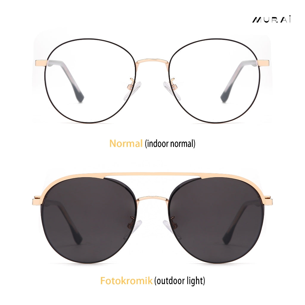 MURAI Merek Jepang Antiradiasi Blueray Free 1 Clip on Polarized Kotak Pria Frame Kacamata Bisa Minus 7007 - 1 Black - Gold colour
