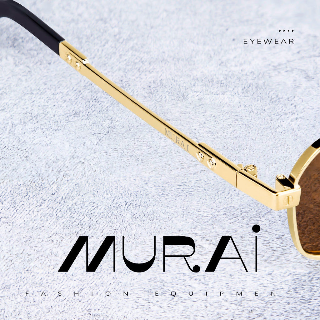 MURAI Merek Jepang Kacamata Hitam Polarized Anti Silau Fashion Pria Wanita Unisex SQUARE FRAME Kacamata Hitam Pria Wanita Terbaru – Fashion Mewah MR7605 - 3 Gold