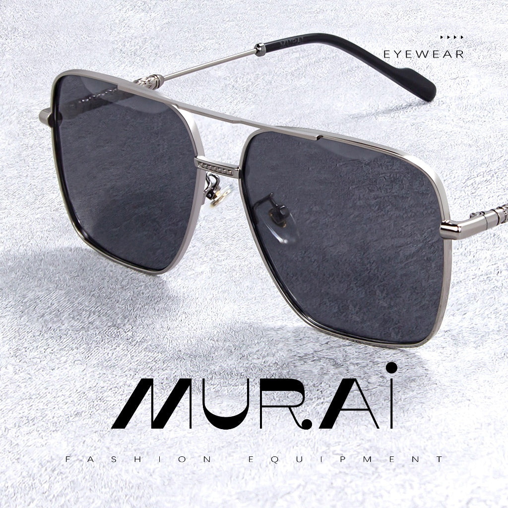 MURAI Merek Jepang Kacamata Hitam Aviator Sunglasses Unisex Polarized Driving Classic Shades - Protection with Accessories MR7601 - 1 Gunmetal Frame