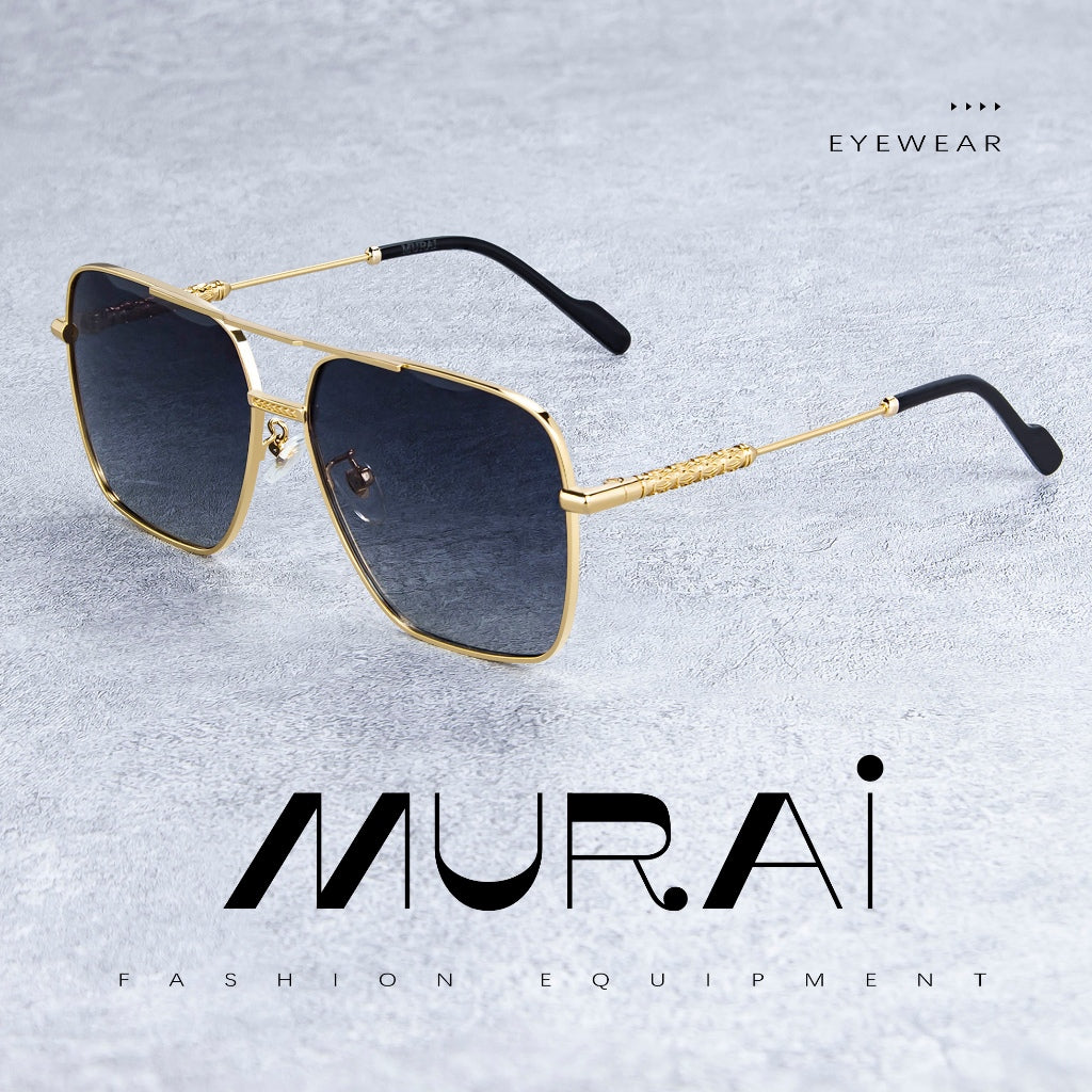 MURAI Merek Jepang Kacamata Hitam Aviator Sunglasses Unisex Polarized Driving Classic Shades - Protection with Accessories MR7601 - 3 Gold - Brown lenses