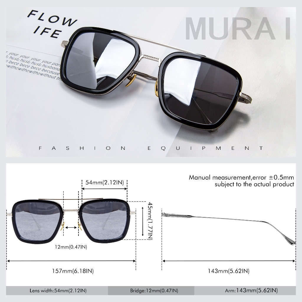 MURAI Merek Jepang Kacamata Hitam Polarized Anti Silau Fashion Pria Wanita UnisexUnisex Pria anti radiasi high quality material Square Fram Sunglasses Kacamata Hitam Pria Terbaru – Fashion Mewah 3501 - 3 Silver