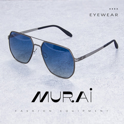 MURAI Merek Jepang Kacamata Hitam Sunglasses Pria Wanita Aviation HD Polarized Anti Silau Cahaya Matahari anti radiasi high quality material Terbaru – Fashion Mewah 5007 - M01 Blue lenses