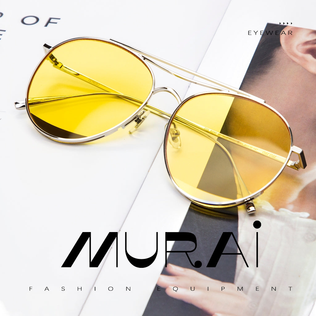 MURAI Merek Jepang Kacamata Hitam Anti Silau Sunglasses Pria Wanita Terbaru – Fashion Mewah Anti Silau Fashion Pria Wanita Unisex kacamata yang pakai di malam RM7606 - 1 Yellow（night Visio）