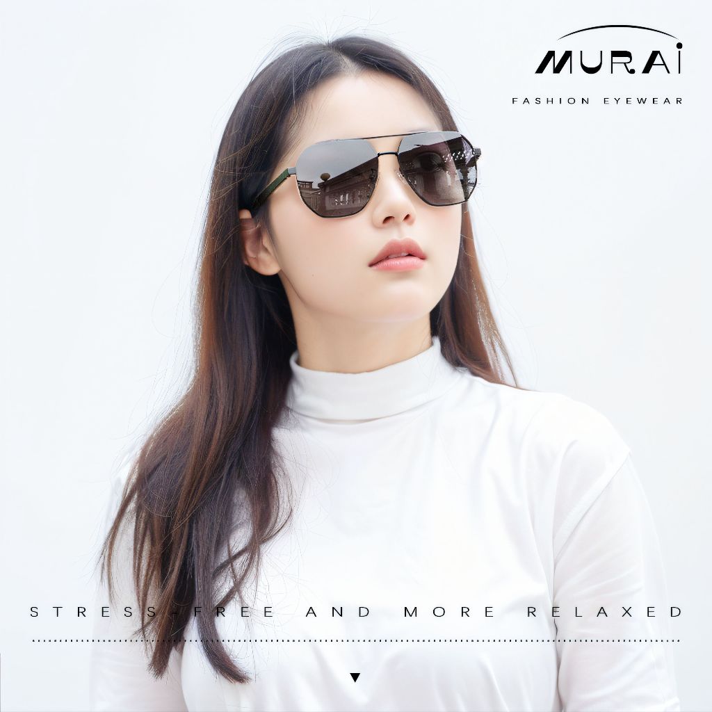 MURAI Merek Jepang Kacamata Hitam Sunglasses Pria Wanita Aviation HD Polarized Anti Silau Cahaya Matahari Gun square sunglasses anti radiasi high quality materia Terbaru – Fashion Mewah 2507 - M05 Gun（Blue gradient lenses）