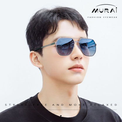 MURAI Merek Jepang Kacamata Hitam Sunglasses Pria Wanita Aviation HD Polarized Anti Silau Cahaya Matahari anti radiasi high quality material Terbaru – Fashion Mewah 5007 - M01 Blue lenses