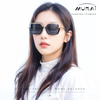 MURAI Merek Jepang Kacamata Hitam Wanita Terbaru Kacamata Wanita Aviation HD Polarized Anti Silau Cahaya Matahari MR7604 - 1 Black