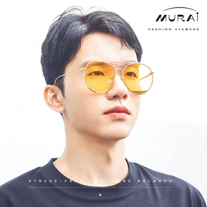 MURAI Merek Jepang Kacamata Hitam Anti Silau Sunglasses Pria Wanita Terbaru – Fashion Mewah Anti Silau Fashion Pria Wanita Unisex kacamata yang pakai di malam RM7606 - 1 Yellow（night Visio）