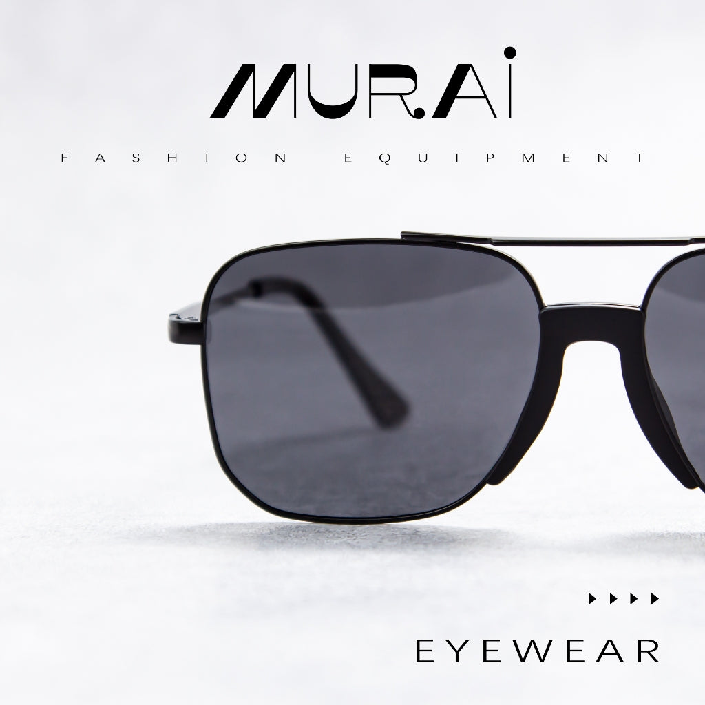 MURAI Merek Jepang Kacamata Hitam Rectangular Polarized Aviator Sunglasses Unisex Retro Pilot Shades Driving Protection 3177 - 1 Black