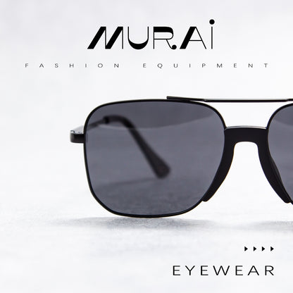 MURAI Merek Jepang Kacamata Hitam Rectangular Polarized Aviator Sunglasses Unisex Retro Pilot Shades Driving Protection 3177 - 1 Black
