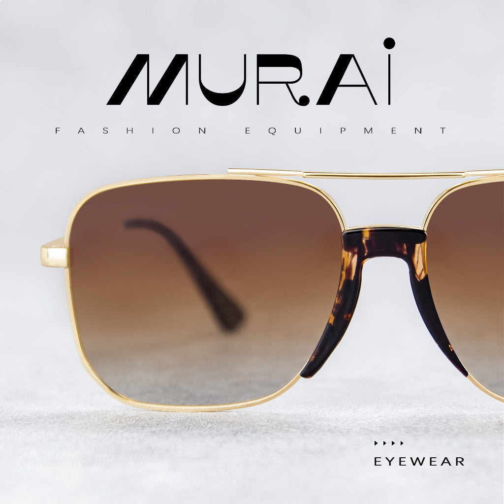 MURAI Merek Jepang Kacamata Hitam Rectangular Polarized Aviator Sunglasses Unisex Retro Pilot Shades Driving Protection 3177 - 2 Gold