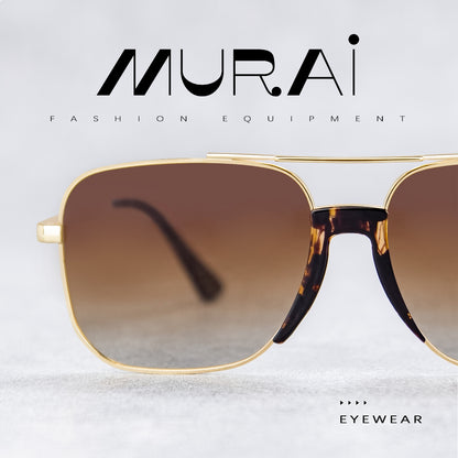 MURAI Merek Jepang Kacamata Hitam Rectangular Polarized Aviator Sunglasses Unisex Retro Pilot Shades Driving Protection 3177 - 2 Gold
