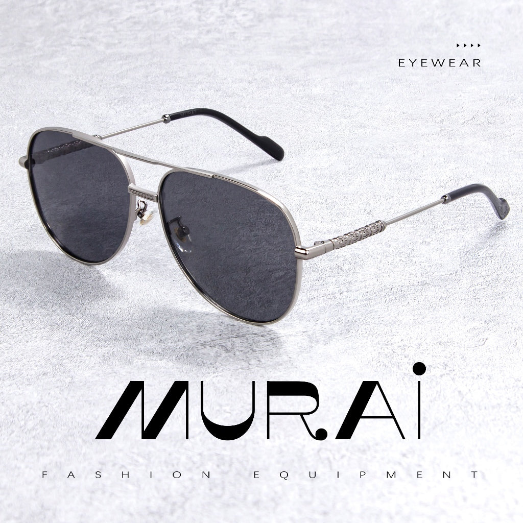 MURAI Merek Jepang Kacamata Hitam Pria Wanita Aviation HD Polarized Anti Silau Cahaya Matahari Aviators Kacamata Hitam Pria Wanita Terbaru – Fashion Mewah MR7602 - 1 Grey