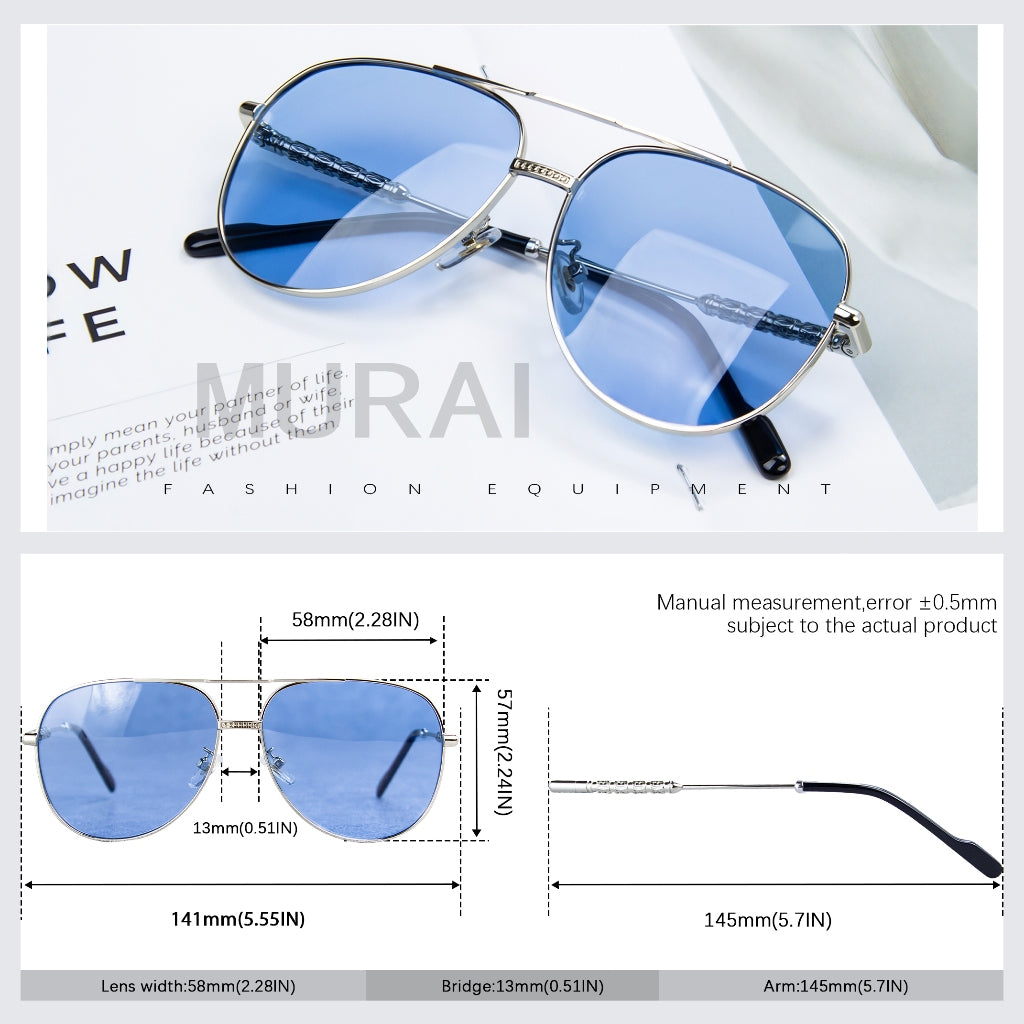 MURAI Merek Jepang Kacamata Hitam Pria Wanita Aviation HD Polarized Anti Silau Cahaya Matahari Aviators Kacamata Hitam Pria Wanita Terbaru – Fashion Mewah MR7602 - 2 Light Blue