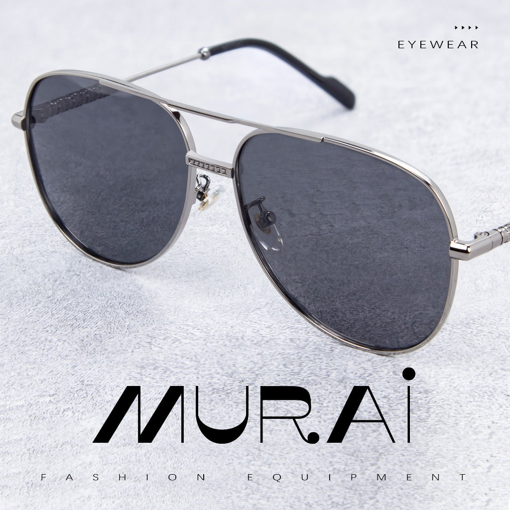 MURAI Merek Jepang Kacamata Hitam Pria Wanita Aviation HD Polarized Anti Silau Cahaya Matahari Aviators Kacamata Hitam Pria Wanita Terbaru – Fashion Mewah MR7602 - 1 Grey