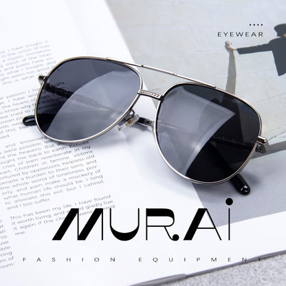 MURAI Merek Jepang Kacamata Hitam Pria Wanita Aviation HD Polarized Anti Silau Cahaya Matahari Aviators Kacamata Hitam Pria Wanita Terbaru – Fashion Mewah MR7602 - 1 Grey