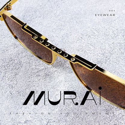 MURAI Merek Jepang Kacamata Hitam Polarized Anti Silau Fashion Pria Wanita Unisex SQUARE FRAME Kacamata Hitam Pria Wanita Terbaru – Fashion Mewah MR7605 - 3 Gold