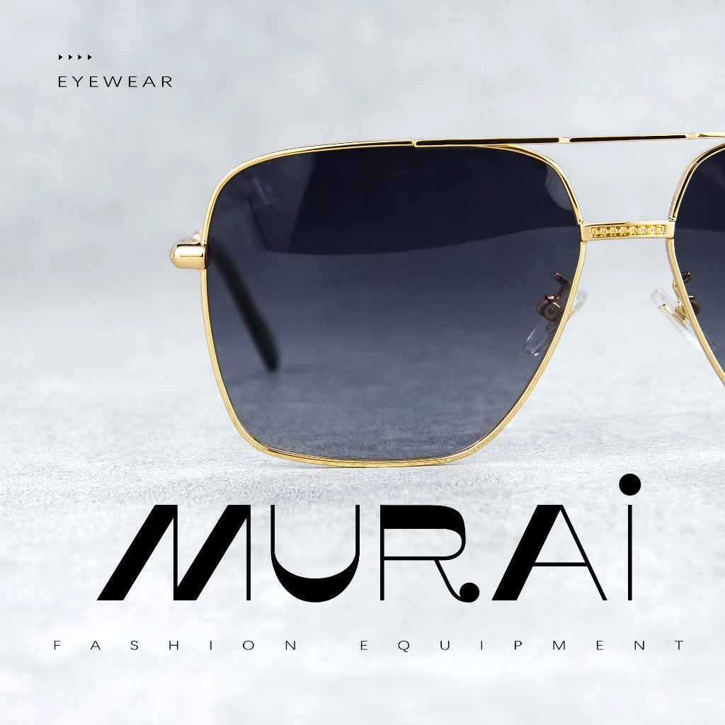MURAI Merek Jepang Kacamata Hitam Aviator Sunglasses Unisex Polarized Driving Classic Shades - Protection with Accessories MR7601 - 4 Gold - Blue lenses