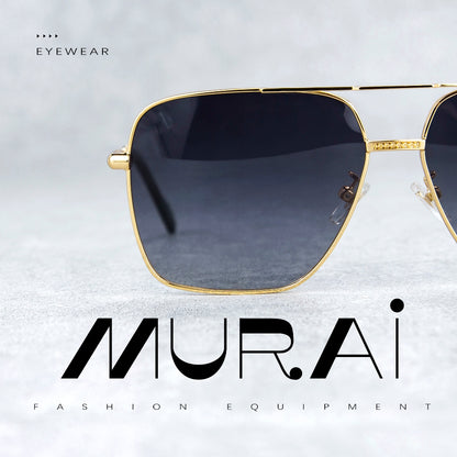MURAI Merek Jepang Kacamata Hitam Aviator Sunglasses Unisex Polarized Driving Classic Shades - Protection with Accessories MR7601 - 4 Gold - Blue lenses