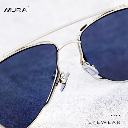MURAI Merek Jepang Kacamata Hitam Wanita Terbaru – Fashion Mewah Aviation HD Polarized Anti Silau Cahaya Matahar Polarized Anti Silau Fashion Wanita Unisex MR7607 - 4 Silver - Blue lenses
