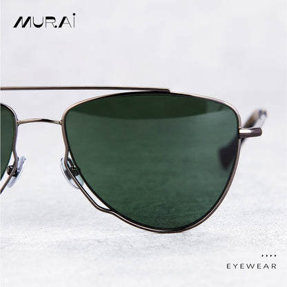 MURAI Merek Jepang Kacamata Hitam Wanita Terbaru – Fashion Mewah Aviation HD Polarized Anti Silau Cahaya Matahar Polarized Anti Silau Fashion Wanita Unisex MR7607 - 3 Gunmetal Frame