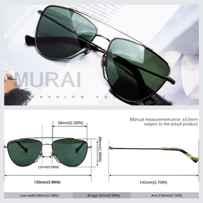 MURAI Merek Jepang Kacamata Hitam Wanita Terbaru – Fashion Mewah Aviation HD Polarized Anti Silau Cahaya Matahar Polarized Anti Silau Fashion Wanita Unisex MR7607 - 3 Gunmetal Frame