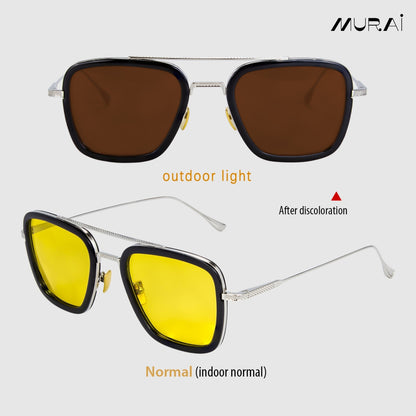 MURAI Merek Jepang Kacamata Hitam Polarized Anti Silau Fashion Pria Wanita UnisexUnisex Pria anti radiasi high quality material Square Fram Sunglasses Kacamata Hitam Pria Terbaru – Fashion Mewah 3501 - 3 Silver