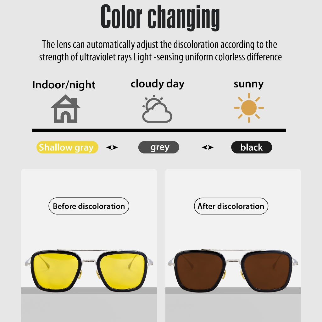 MURAI Merek Jepang Kacamata Hitam Photochromic sunglasses Polarized Anti Silau Fashion Pria Wanita UnisexUnisex Pria anti radiasi high quality material Square Fram Sunglasses Kacamata Hitam Pria Terbaru – Fashion Mewah 3501 - 5 Yellow photochromic