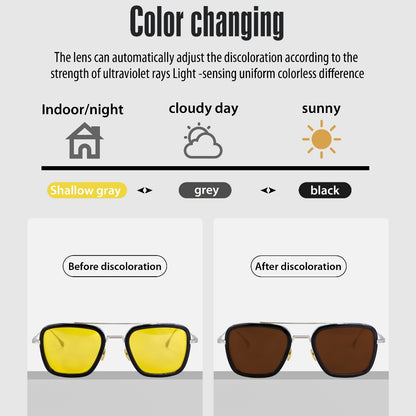 MURAI Merek Jepang Kacamata Hitam Photochromic sunglasses Polarized Anti Silau Fashion Pria Wanita UnisexUnisex Pria anti radiasi high quality material Square Fram Sunglasses Kacamata Hitam Pria Terbaru – Fashion Mewah 3501 - 5 Yellow photochromic