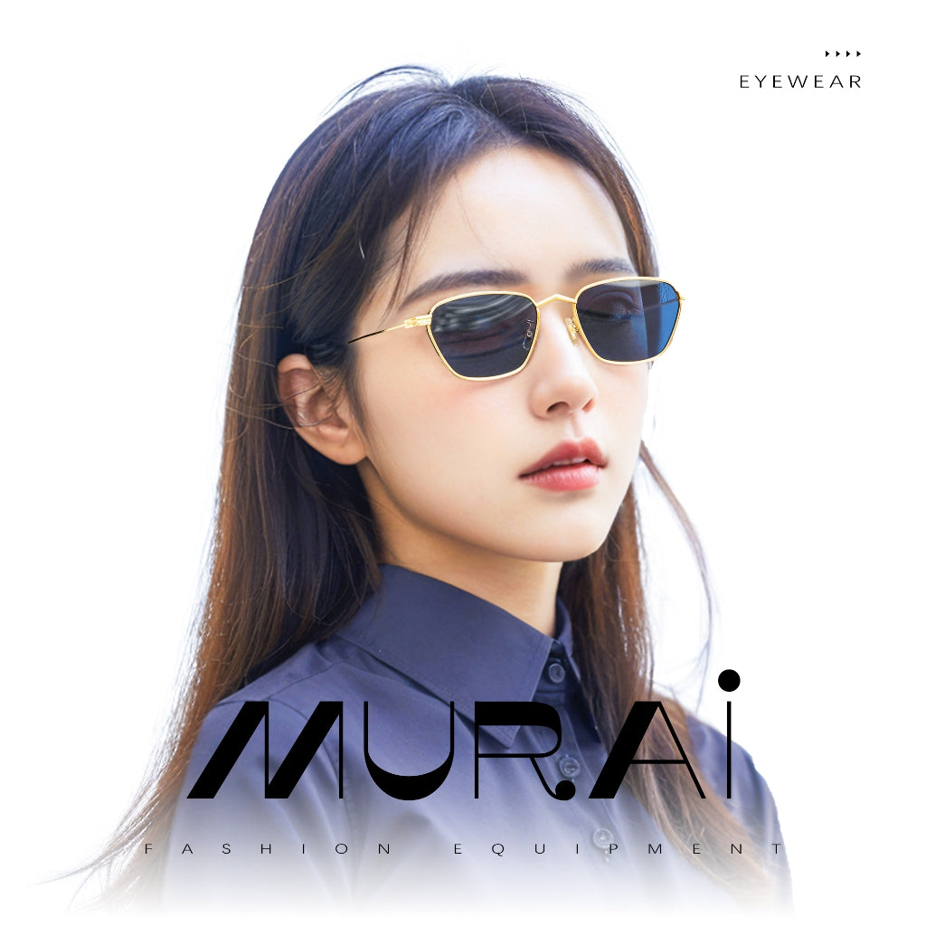 MURAI Merek Jepang Kacamata Hitam Sunglasses Polarized Anti Silau Fashion Wanita Unisex Unisex Wanita anti radiasi high quality material Wanita Terbaru Kacamata MR7608 - 3 Gold - Blue lenses
