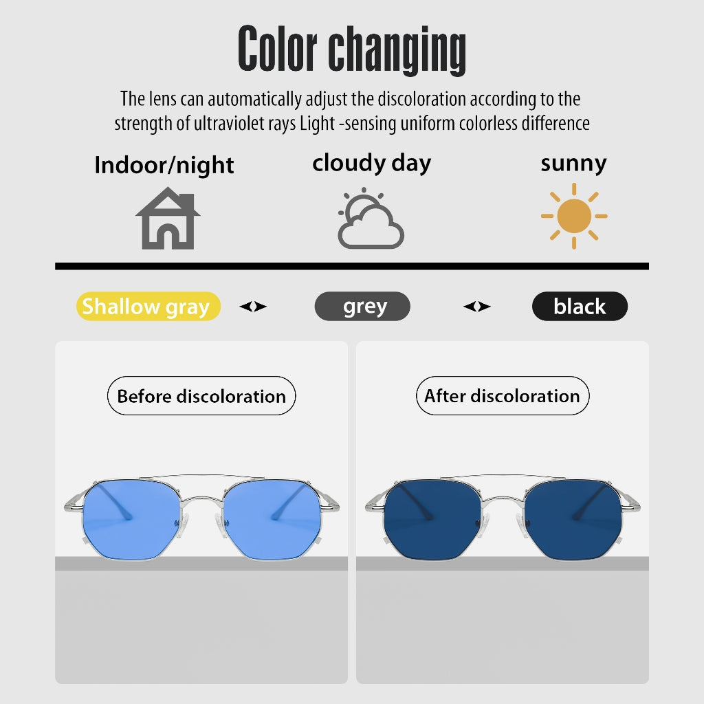 MURAI Merek Jepang Kacamata Hitam Sunglasses Wanita Terbaru Kacamata Photochromic sunglasses Ringan Nyaman Seharian Polarized Anti Silau Fashion Pria Wanita Unisex Metal frame Terbaru – Fashion Mewah 2287 - 2 Blue（ photochromic）