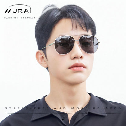 MURAI Merek Jepang Kacamata Hitam Pria Wanita Aviation HD Polarized Anti Silau Cahaya Matahari Aviators Kacamata Hitam Pria Wanita Terbaru – Fashion Mewah MR7602 - 1 Grey