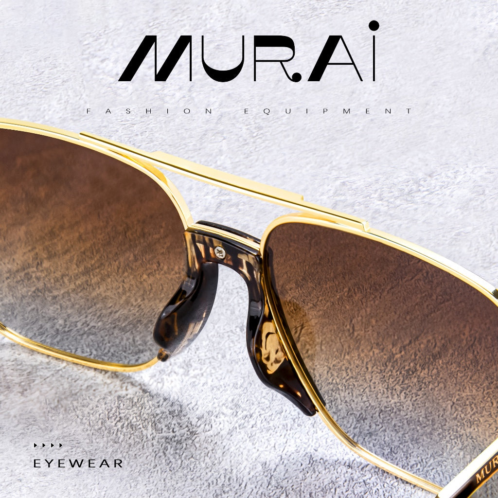 MURAI Merek Jepang Kacamata Hitam Rectangular Polarized Aviator Sunglasses Unisex Retro Pilot Shades Driving Protection 3177 - 2 Gold