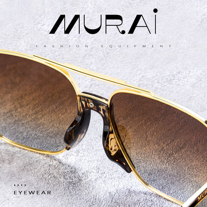 MURAI Merek Jepang Kacamata Hitam Rectangular Polarized Aviator Sunglasses Unisex Retro Pilot Shades Driving Protection 3177 - 2 Gold