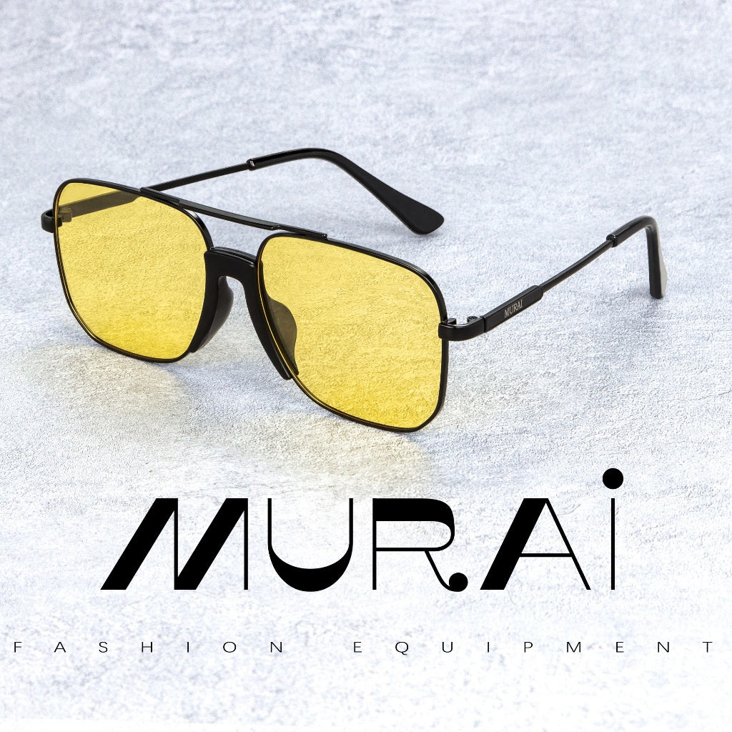 MURAI Merek Jepang Kacamata Hitam Rectangular Polarized Aviator Sunglasses Unisex Retro Pilot Shades Driving Protection 3177 - 1 Black