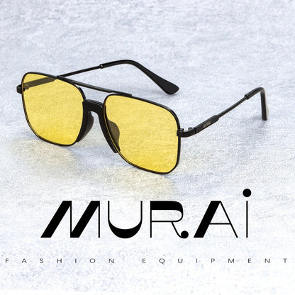 MURAI Merek Jepang Kacamata Hitam Rectangular Polarized Aviator Sunglasses Unisex Retro Pilot Shades Driving Protection 3177 - 1 Black