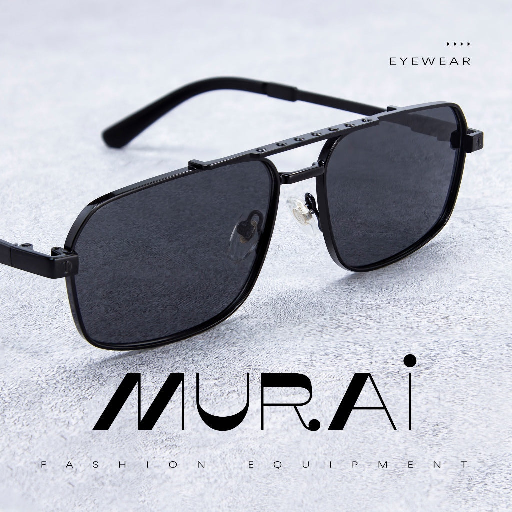 MURAI Merek Jepang Kacamata Hitam Polarized Anti Silau Fashion Pria Wanita Unisex SQUARE FRAME Kacamata Hitam Pria Wanita Terbaru – Fashion Mewah MR7605 - 1 Black