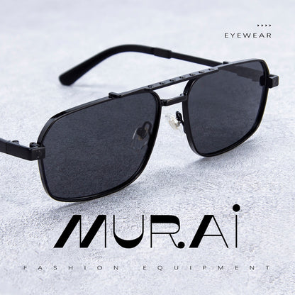 MURAI Merek Jepang Kacamata Hitam Polarized Anti Silau Fashion Pria Wanita Unisex SQUARE FRAME Kacamata Hitam Pria Wanita Terbaru – Fashion Mewah MR7605 - 1 Black