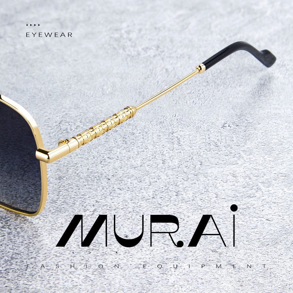 MURAI Merek Jepang Kacamata Hitam Aviator Sunglasses Unisex Polarized Driving Classic Shades - Protection with Accessories MR7601 - 4 Gold - Blue lenses