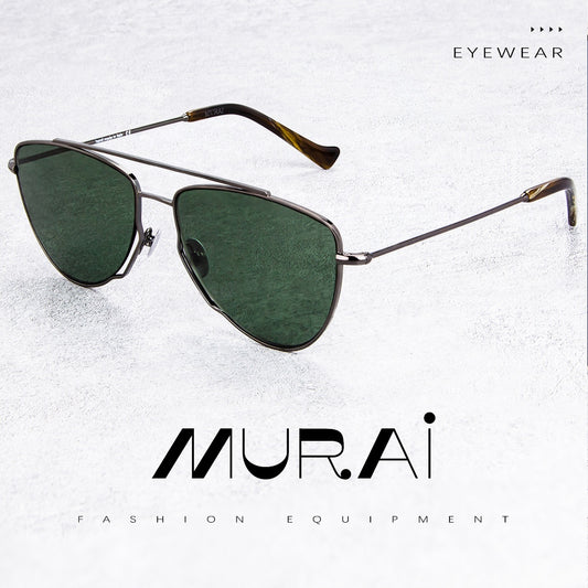 MURAI Merek Jepang Kacamata Hitam Wanita Terbaru – Fashion Mewah Aviation HD Polarized Anti Silau Cahaya Matahar Polarized Anti Silau Fashion Wanita Unisex MR7607 - 3 Gunmetal Frame