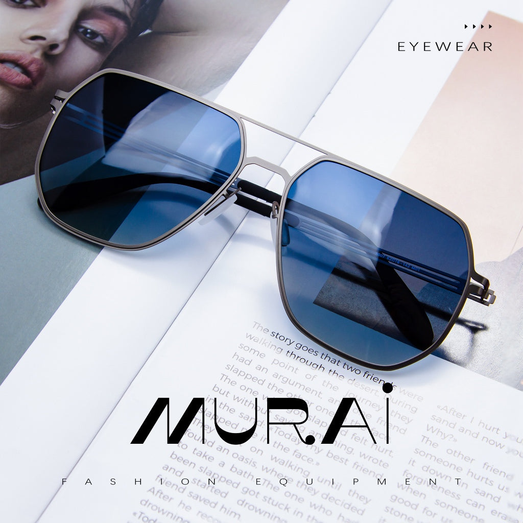 MURAI Merek Jepang Kacamata Hitam Sunglasses Pria Wanita Aviation HD Polarized Anti Silau Cahaya Matahari anti radiasi high quality material Terbaru – Fashion Mewah 5007 - M01 Blue lenses