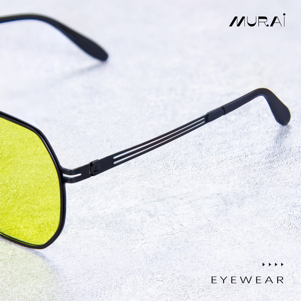 MURAI Merek Jepang Kacamata Hitam Sunglasses Yellow（night Visio）kacamata yang pakai di malam Polarized Anti Silau Fashion Pria Wanita Unisex Square black frame Terbaru – Fashion Mewah 5007 - M03 Yellow