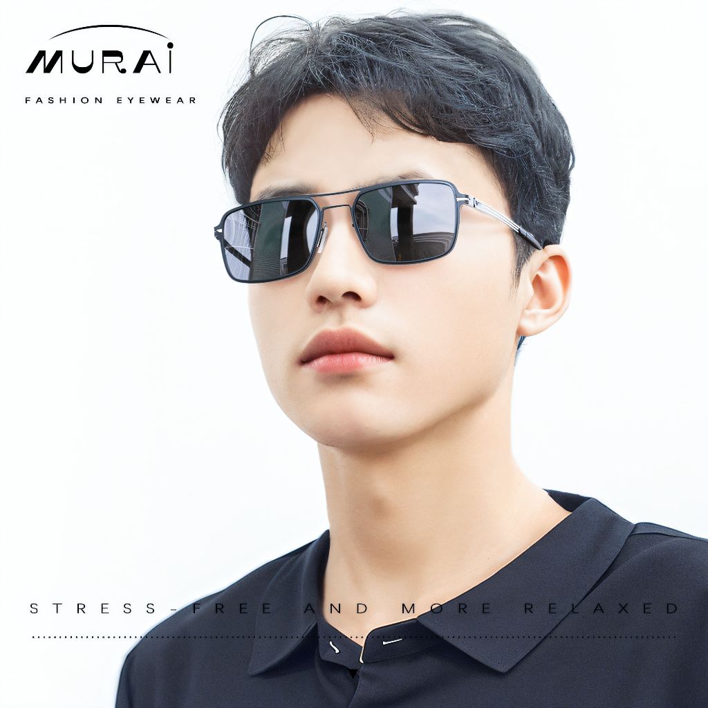MURAI Merek Jepang Kacamata Hitam Sunglasses Polarized Anti Silau Fashion Retro Pria Wanita Unisex Directional black sunglasses anti radiasi high quality material Square frame Terbaru – Fashion Mewah 5024 - M03 Black