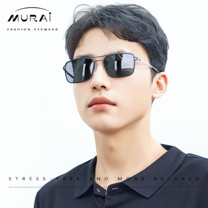 MURAI Merek Jepang Kacamata Hitam Sunglasses Polarized Anti Silau Fashion Retro Pria Wanita Unisex Directional black sunglasses anti radiasi high quality material Square frame Terbaru – Fashion Mewah 5024 - M03 Black