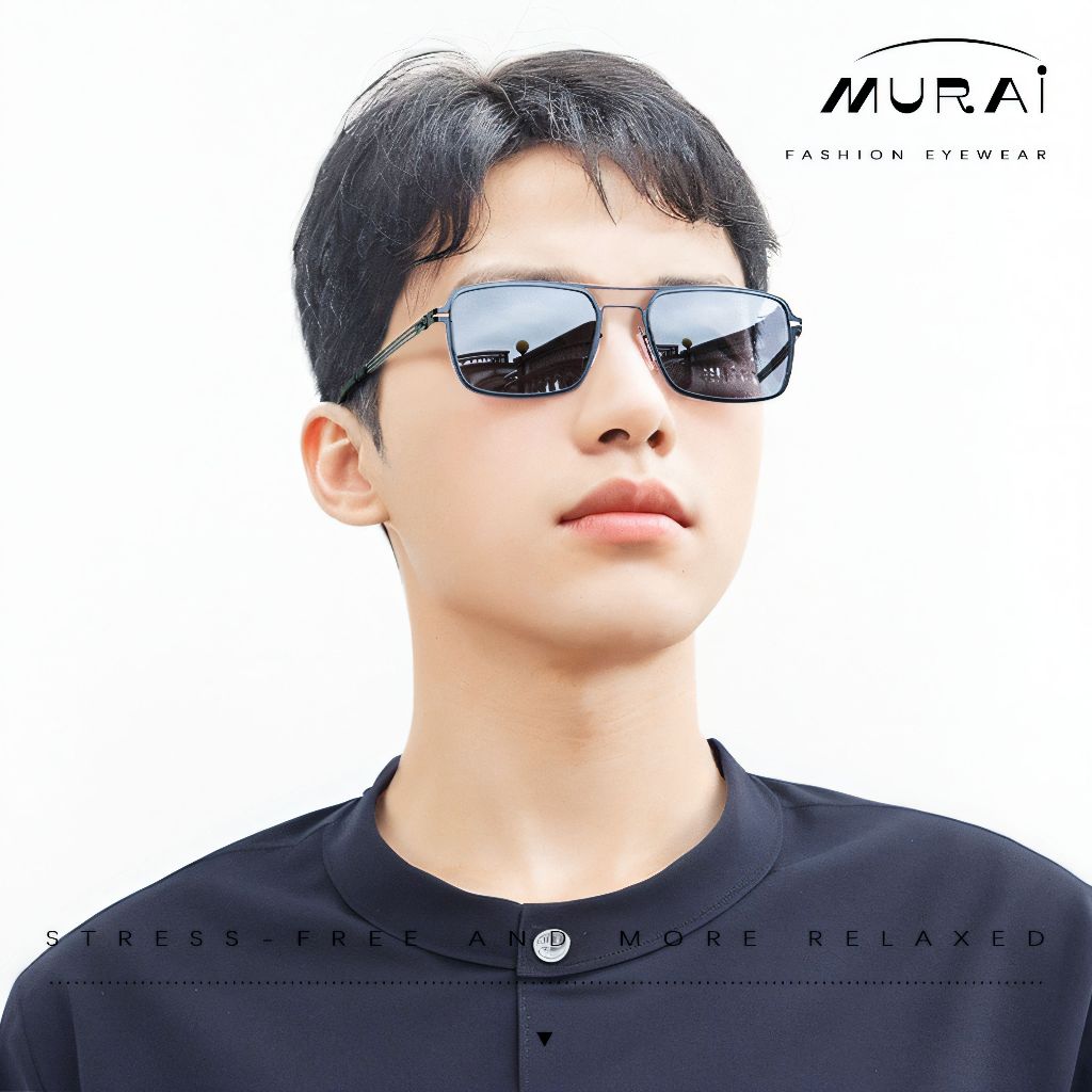 MURAI Merek Jepang Kacamata Hitam Sunglasses Polarized Anti Silau Fashion Retro Pria Wanita Unisex Directional black sunglasses anti radiasi high quality material Square frame Terbaru – Fashion Mewah 5024 - M03 Black