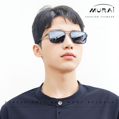 MURAI Merek Jepang Kacamata Hitam Sunglasses Polarized Anti Silau Fashion Retro Pria Wanita Unisex Directional black sunglasses anti radiasi high quality material Square frame Terbaru – Fashion Mewah 5024 - M03 Black
