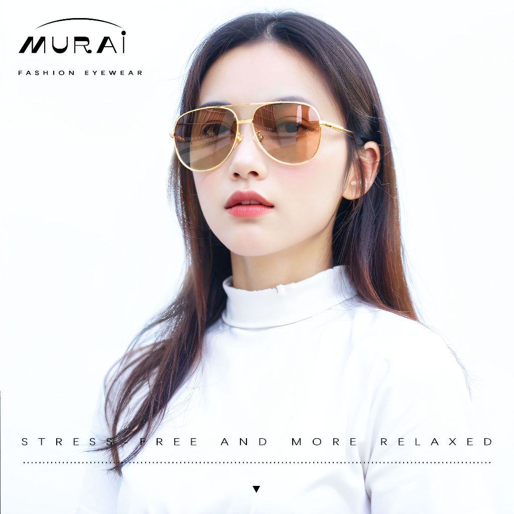 MURAI Merek Jepang Kacamata Hitam Pria Wanita Aviation HD Polarized Anti Silau Cahaya Matahari Aviators Kacamata Hitam Pria Wanita Terbaru – Fashion Mewah MR7602 - 3 Brown